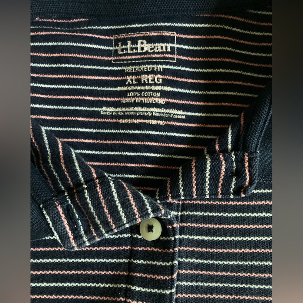 L.L. Bean Vintage SZ XL Blue, White,and pink Striped Polo Shirt 100%cotton
